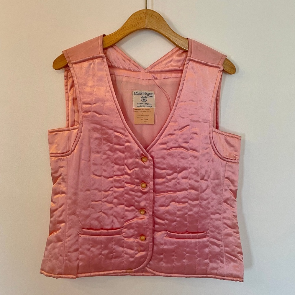 Vintage Courreges pink silk quilted vest